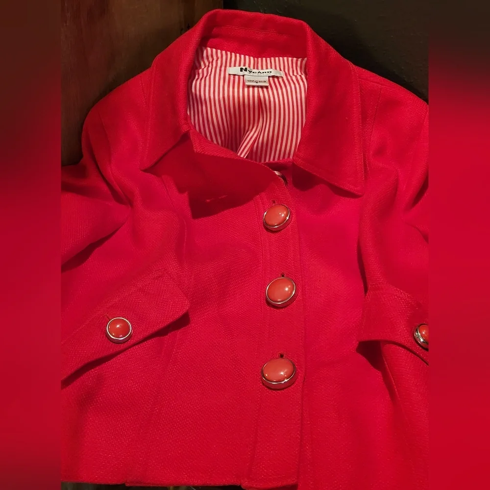 NYgard Collection Red Linen Blend Cropped Jacket Size 8